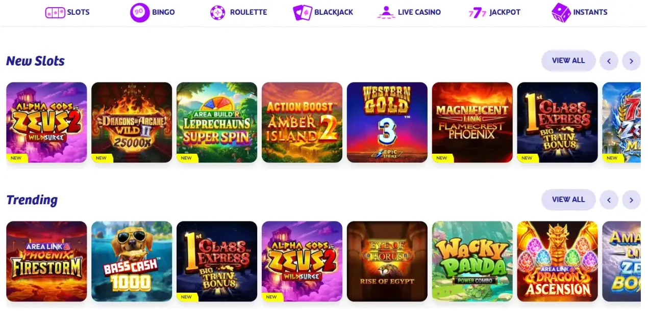 Current PlayOJO slots and games page showing the real game catalogue and category structure